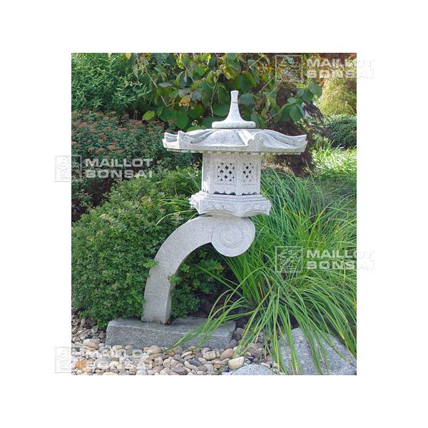 FABRIQ Statue décorative de jardin Yukimi Doro en polystone, lanterne japonaise sur socle, gris, résistante au gel, hauteur : 42 cm